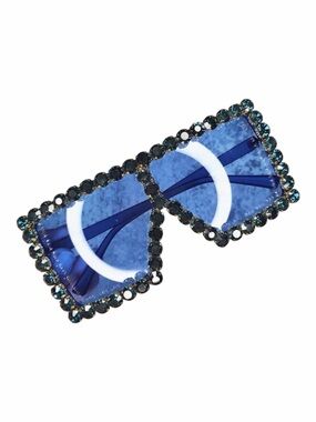 Crystal-Trim Blue Rectangle Sunglasses Clip
